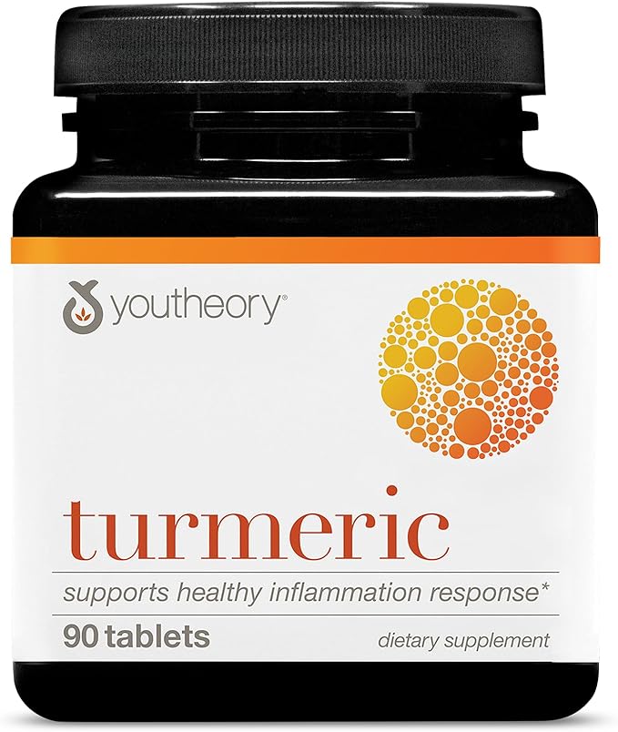 Youtheory Turmeric - 450 mg - with Black Pepper &amp Olive Leaf - Supports Joint &amp Brain Health* - Contains Bioenhancers Curcuminoids &amp Herbal Extracts - 90 Tablets (30 Day Supply)