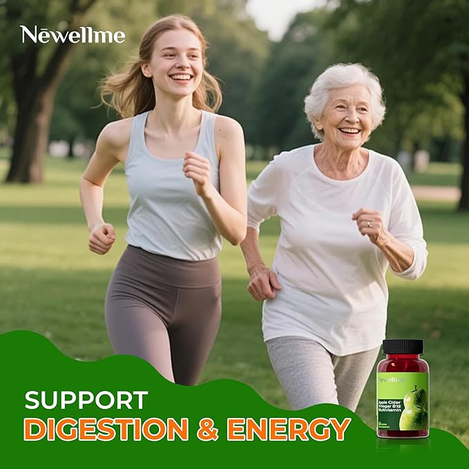 NEWELLME ACV Gummies with the Mother &amp B12 – Sugar-Free Great-Tasting Vegan Gummies for Digestion Metabolism &amp Daily Energy Support 180 Count