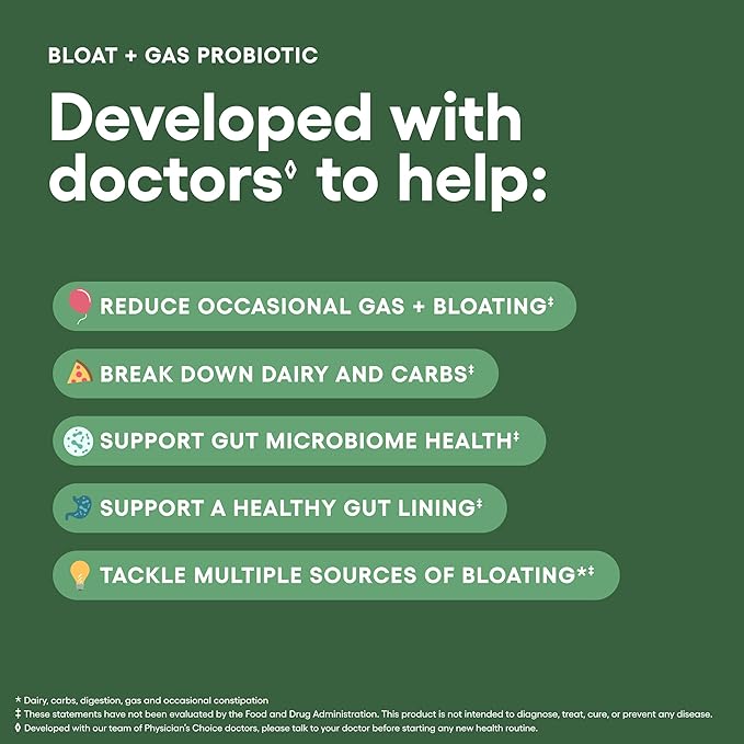 Physician's CHOICE Bloat &amp Gas Probiotic 5-in-1 Proactive Support + Daily Relief - Digestion &amp Gut Health- Herbals Digestive Enzymes Post &amp Prebiotics - Gas Relief for Adults - Women &am