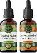 HERBAMAMA Herbal Liquid Drops Kit - Bundle of Motherwort Extract &amp Ashwagandha Tincture 2 fl oz - Vegan Non-GMO Sugar &amp Alcohol-Free - 2 Pack