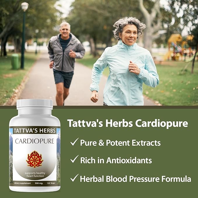 Tattva's Herbs Cardiopure Herbal Ayurvedic Supplement Vegetarian Capsules Ashwagandha Rauwolfia &amp Arjuna Full Spectrum Co2 Extracts Veggie Capsules 240 Count 25 Years of Premium Service