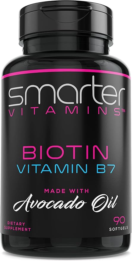 Smarter Biotin 5000mcg in Avocado Oil Vitamin B7 Hair Skin &amp Nail Support Non-GMO 90 Mini Liquid Softgels No Soy