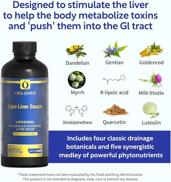 Liver Sauce - Liposomal Liver Detox with Milk Thistle DIM Quercetin Lipoic Acid and Dandelion Root Supplement - Supports Bile &amp Toxin Momentum