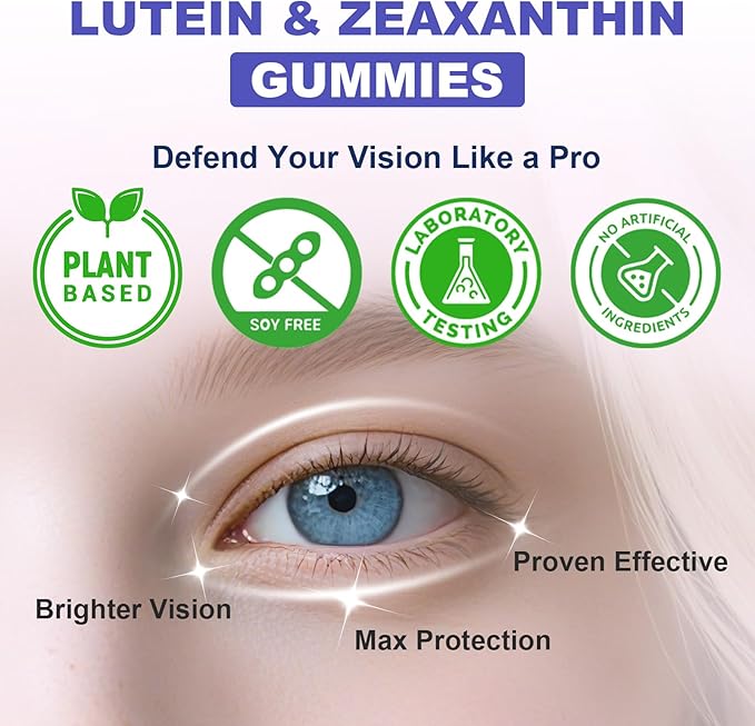 Sugar Free Lutein Gummies 25mg Lutein and Zeaxanthin Supplements for Eye Health13-in-1 Eye Care Formula with Omega-3 Bilberry Saffron-Vision Health Eye StrainDry EyesVegan Blueberry Flavor 120 Ct