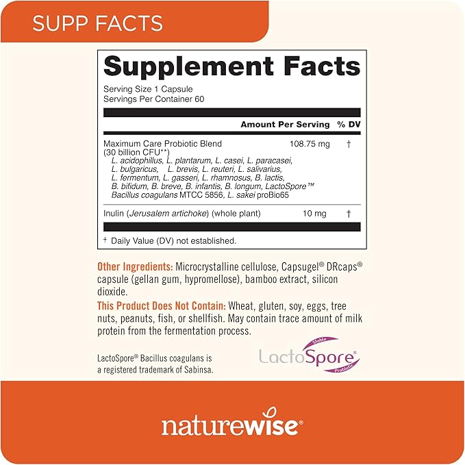 NatureWise [1] Max Probiotics 30 Billion CFU + Organic Prebiotic - 60 Capsules[2-Month Supply] + (Pack of 2) Marine Magnesium 300mg - Naturally Sourced Non-GMO - 90 Softgels[60-Day Supply]