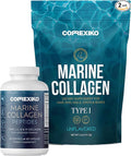 CORREXIKO Marine Collagen Supplement Pills &amp Powder Bundle - Includes 10000mg Double Hydrolyzed Collagen Powder 5oz &amp 1800mg Collagen Peptides 120 Capsules - for Hair Skin &amp Nails