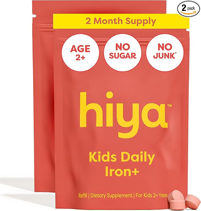 Hiya Iron+ Supplements for Kids - High Absorption Iron Supplement - Delicious Strawberry Flavor &amp Easy on Children's Stomach - No Added Sugar &amp Third Party Tested - 60 Day Refill Supply for To
