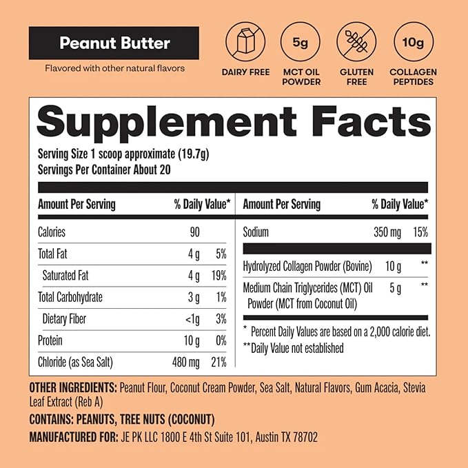 Perfect Keto Collagen Peptides Protein Powder with MCT Oil Hydrolyzed Collagen Type I &amp III Supplement Gluten Free Grass Fed Low Carb Keto Coffee Creamer Collagen for Women &amp Men Peanut