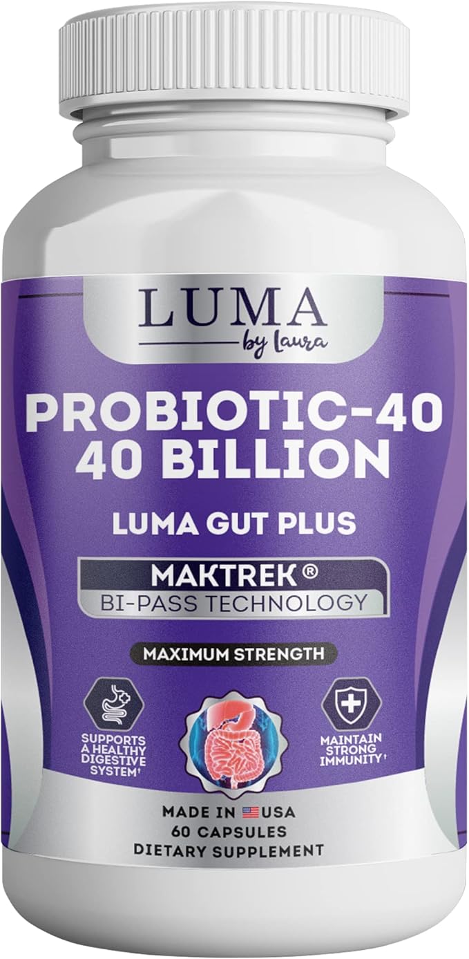 Adult Probiotics 40 Billion CFU for Stomach Acid Resistant - Maximum Potency for Gut Health &amp Immune Support - No Dairy Gluten Wheat Yeast - 60 Veggie Capsules