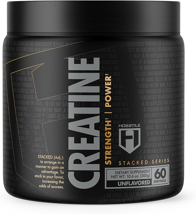 HOSSTILE Creatine Monohydrate Powder for Men &amp Women Micronized Improve Muscle Size Strength &amp Power Output Post Workout Recovery Drink Unflavored 60 Servings