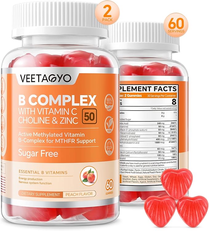 B Complex 50 Gummies Methylated B Complex with Vitamin CCholine &amp Zinc - Active Methylated B-Complex for EnergyMethylated Support - All B Vitamins - B1B2B3B5B6B7B9B12 - Sugar Free120 Co