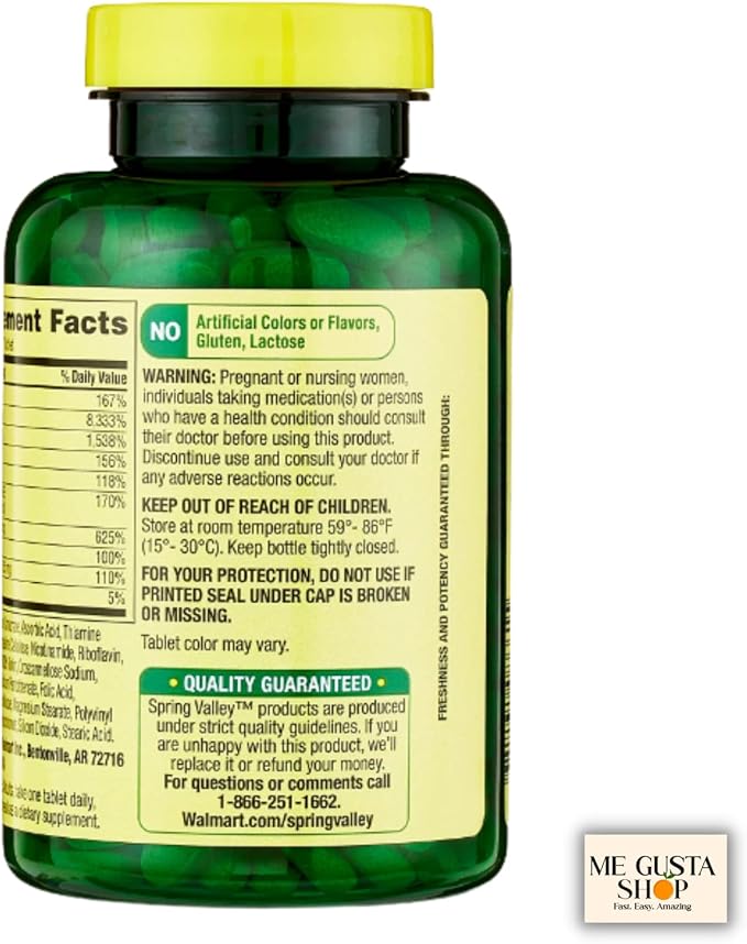 Spring Valley Super Vitamin B Complex Tablets Dietary Supplement 250 Count Pack of 02 + me Gusta Sticker