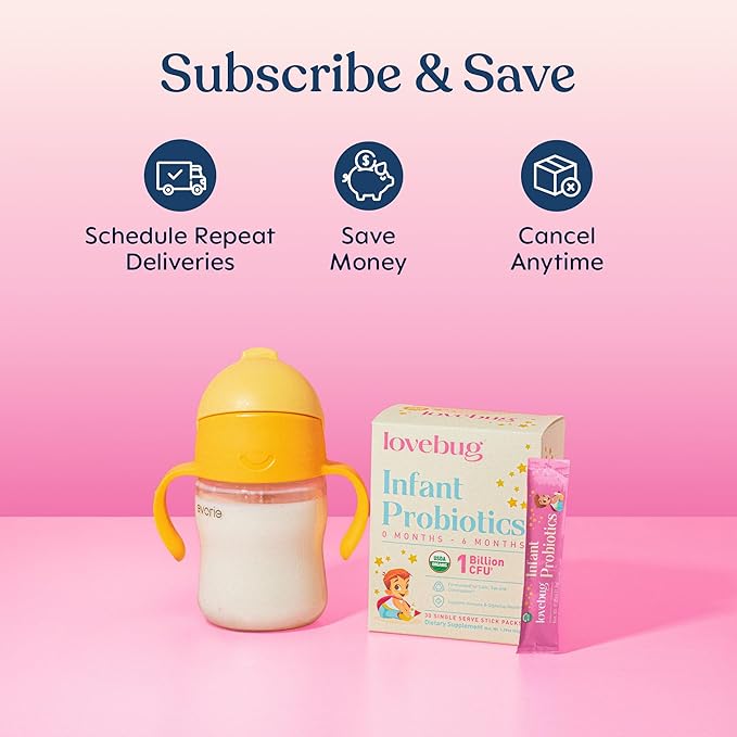 LOVEBUG Infant Probiotics 0-6 Months - USDA Organic Probiotics for Babies Supports Baby Gas Colic Diarrhea and Newborn Constipation Relief Allergen &amp Sugar Free Tasteless Powder 30 Pack