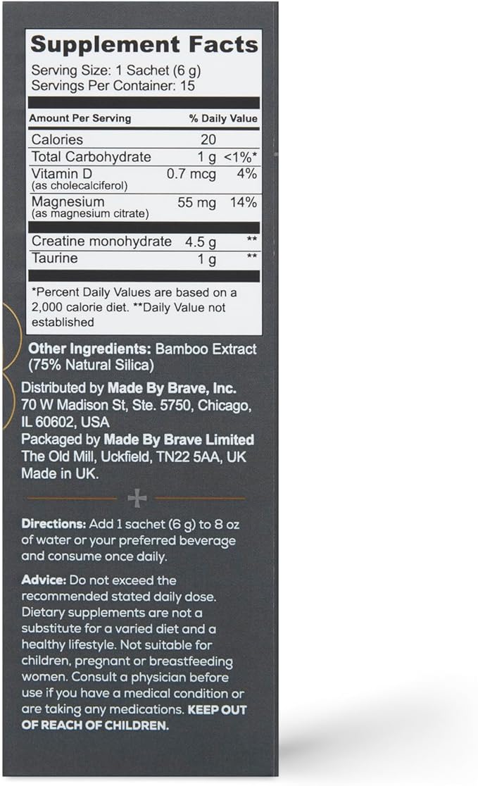 Ancient + Brave True Creatine+ Packets 15 x 6g Monohydrate Creatine Supplement with Taurine Magnesium and Vitamin D Supplement Womens Creatine Powder for Energy and Performance