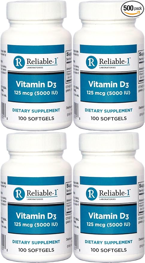 Vitamin D3 High Potency 5000 IU 100 Softgels per Bottle Pack of 4
