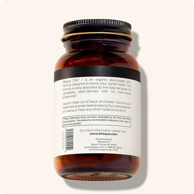 Blisque – Organic Zinc Supplement Sourced from Guava Leaves | for Immune Support Defense and Boost | with Ginger Extract | 90 Capsules