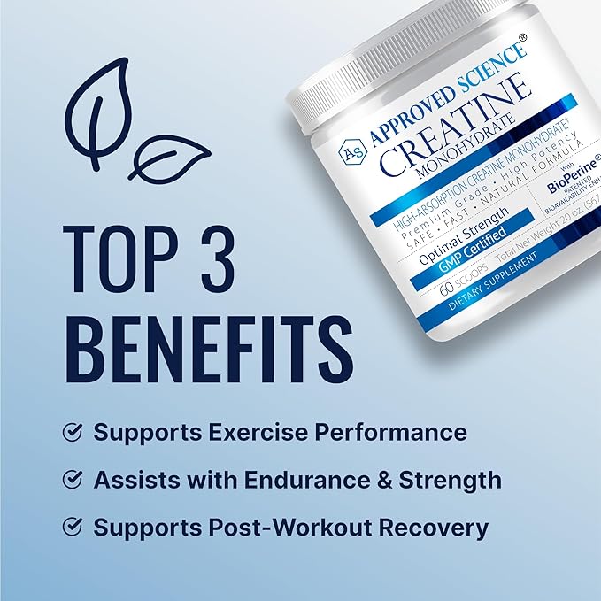 Approved Science Creatine Monohydrate Powder – with BioPerine – Supports Strength Lean Muscle &amp Recovery – 5 g Per Serving – Unflavored Creatine Powder – Non-GMO Vegan – 120 Servings (Pack of 2)