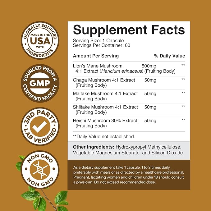 Bundle of Nootropic Brain Supplement for Mental Health &amp Clarity with VIT A B6 Riboflavin Niacin Thiamin Folate and Advanced Lion's Mane Mushroom Supplement - Brain Health Memory Support &amp