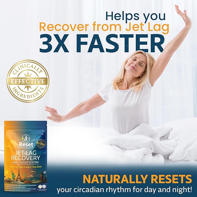 Reset Jet Lag Recovery System | Day and Night Transdermal Patches with Extra Strength Melatonin Magnesium and B Vitamins | Travel Fatigue Relief Sleep Support and Energy Boost |12 Patches
