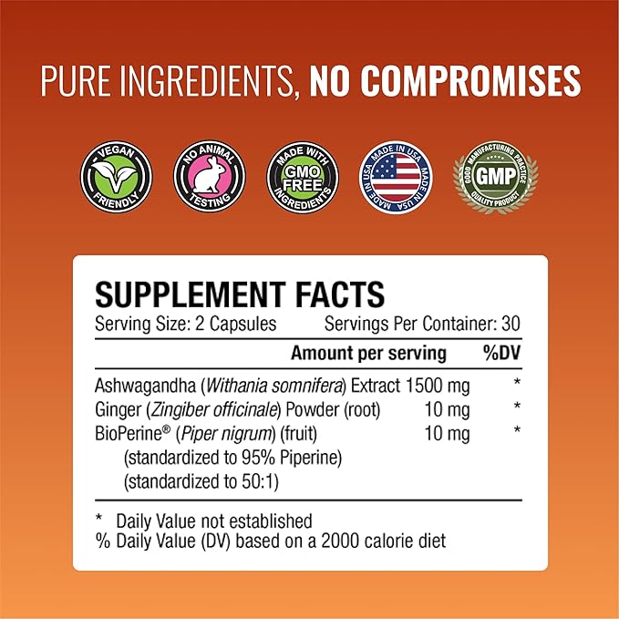 Approved Science Ashwagandha 1500mg with Bioperine® and Ginger - Mood and Energy Support - 60 Vegan Friendly Capsules - 1 Month Supply