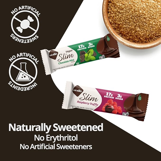 NuGo Slim 24ct Vegan Variety - Crunchy Peanut Butter 12 bars &amp Toasted Coconut 12 bars Low Net Carb Keto Friendly 16-17g Plant Based Protein Keto Friendly Gluten Free 24 count