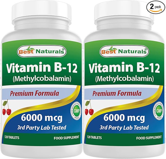 Best Naturals Vitamin B-12 as Methylcobalamin (Methyl B12) 6000 mcg 120 Sublingual Tablets (120 Count (Pack of 2))