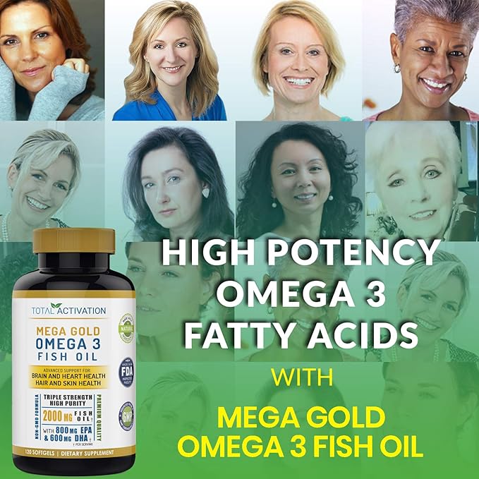 Omega 3 Fish Oil Supplement – 2000mg with EPA DHA &amp Vitamin E – Burpless Triple Strength Support for Men &amp Women – 120 Easy Swallow Softgels