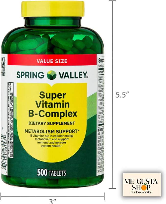 Super Vitamin B-Complex Tablets 500 Count Spring Valley + me Gusta Sticker