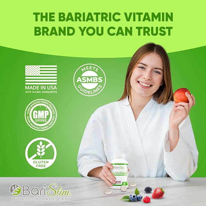 BariSlim Chewable Bariatric Multivitamin Tablets - Specially Formulated Chewable Tablets for Patients After Weight Loss Surgery - Easy to Digest &amp Great Tasting Fruit Flavors | Pack of 2