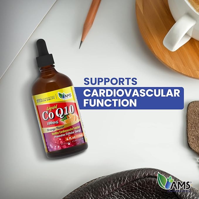 America Medic &amp Science CoQ10 100mg (125 ml) | Liquid Coenzyme Q10 | Dietary Supplement for Men and Women | with Vitamins E B3 B6 B12 and B5 | Promotes Cellular Energy and Better Heart Health
