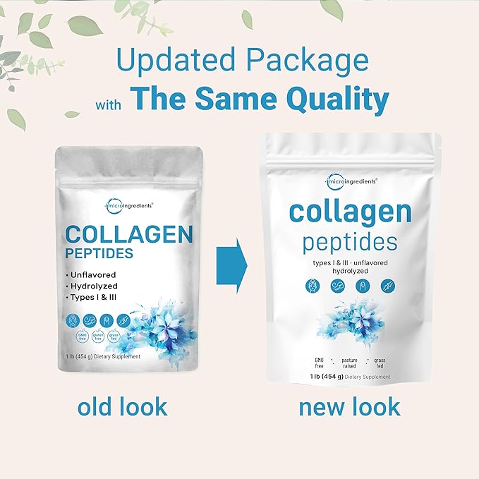 Micro Ingredients Hydrolyzed Collagen Peptides Powder 1lb | Type I &amp III Grass-Fed Collagen for Women &amp Men | Unflavored Protein for Hair Skin Nails Joints* | Easy Dissolve Paleo Non-GMO