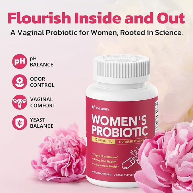 Vaginal Probiotics – pH Balance Feminine Odor Control &amp Yeast Support Probiotics for Women with Prebiotics &amp Lactobacillus Blend 60 Capsules