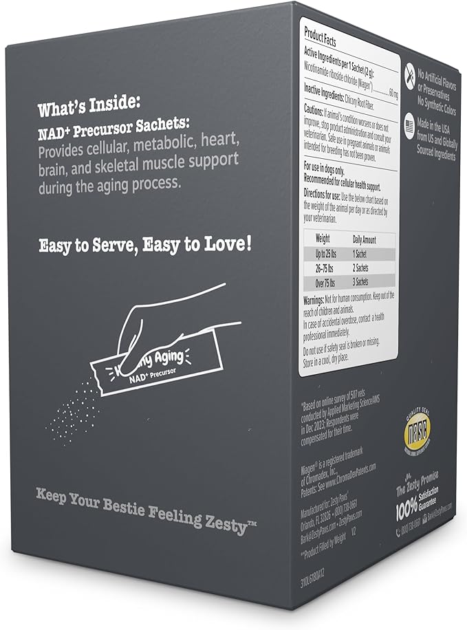 Zesty Paws NAD+ Precursor Supplement for Dogs - Niagen for Healthy Aging &amp Skeletal Muscle Support &amp Recovery - Brain Heart &amp Cellular Energy Support - Nicotinamide Riboside Chloride – 3
