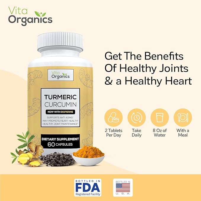 Turmeric Curcumin 1300mg - Extra‑Strength Joint &amp Inflammation Support - High Absorption with Black Pepper Extract - 95% Curcuminoids Joint Support Supplement - 60 Capsules