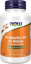 NOW Foods Probiotic-10™ 25 Billion with 10 Probiotic Strains Dairy Soy and Gluten Free Strain Verified 180 Veg Capsules