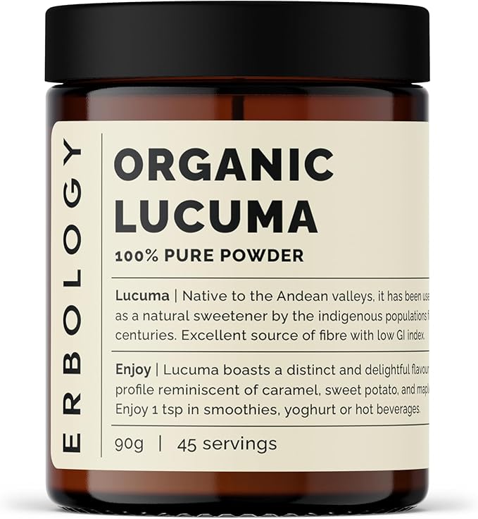 Erbology Organic Lucuma Powder 3.2 oz - 45 Servings - Gut Health Support - Low Glycemic Index - Sustainably Sourced Straight from Farm in Peru - Small Batch - Vegan - GMO-Free
