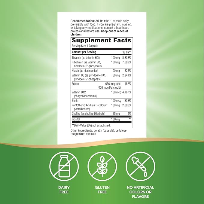 Nature's Way B-100 Complex Supports Cellular Energy and Nerve Health* 8 B-Vitamins 100 Capsules (Packaging May Vary)