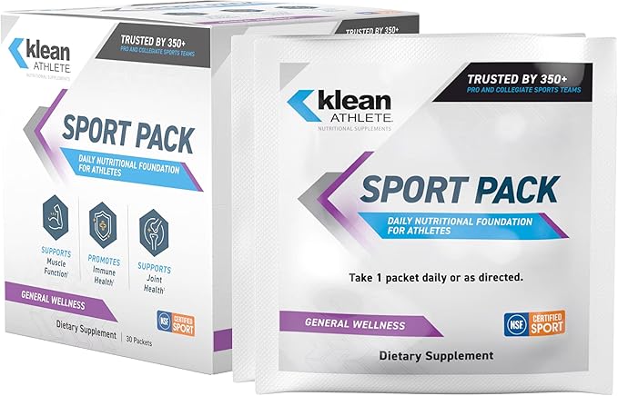 Klean Athlete Klean Sport Pack - Contains Magnesium Glycinate Vitamin D &amp Omega-3 - Supports Muscle Joint &amp Immune Health - NSF Certified - Daily Nutritional Supplement for Athletes - 30 Pac