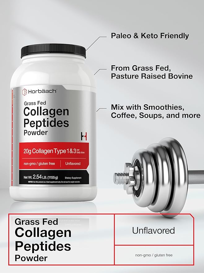 Horbaach Collagen Peptides Powder 40 oz | Unflavored | for Men &amp Women | Grassfed Type I &amp III | Non-GMO Gluten Free Supplement