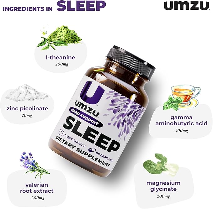 UMZU Sleep Magnesium Glycinate Supplement (30 Day Supply) – with GABA L-Theanine Zinc &amp Herbal Extracts – Magnesium Glycinate for Sleep Relaxation Calm Mood &amp L-Theanine Nightly Wellness Supp