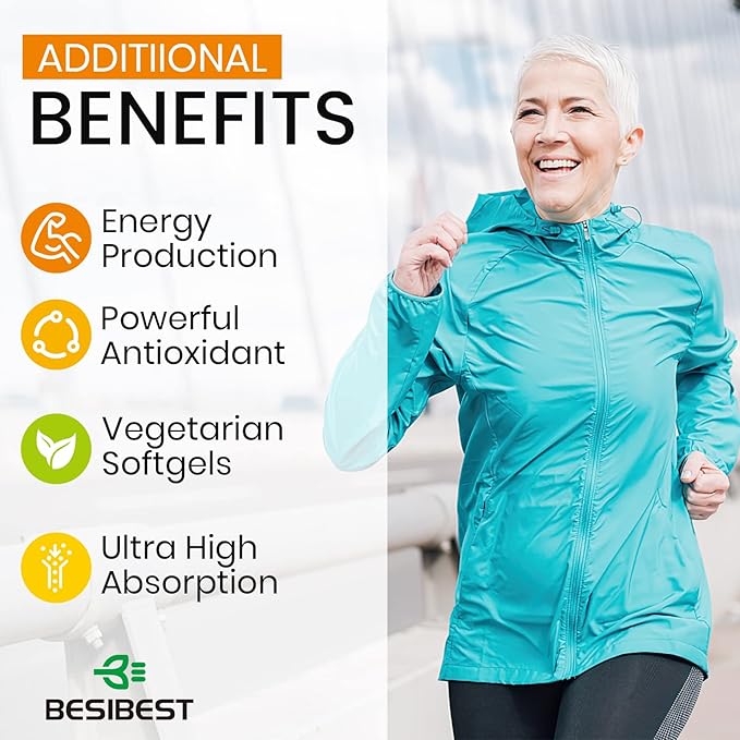 1000mg Liposomal CoQ10 Ubiquinol 60 Vegan Softgels High Absorption Ubiquinol CoQ10 Supplement Active Antioxidant Form of Coenzyme Q10 for Heart Function &amp Energy Production