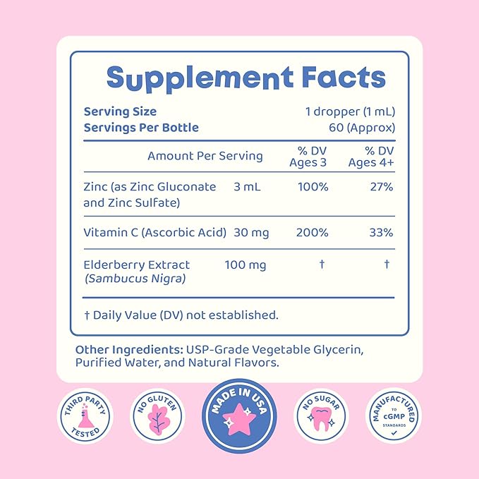 JoySpring ZincBerry - Kids Zinc &amp Vitamin Supplement (2 fl oz) Immune Support Drops with Elderberry Flavor for Kids 3-16+ Years (Pack of 2)