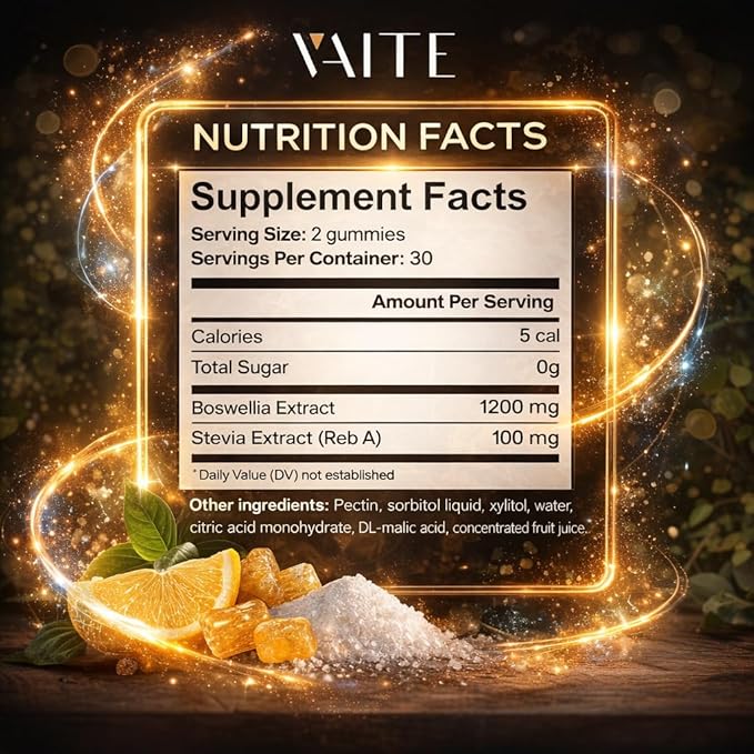 VAITE Boswellia Serrata Extract Gummies 1200mg – Joint Support Supplement with Indian Frankincense Boswellic Acid and Botanical Resin Extract Vegetarian for Women and Men Non-GMO Gluten-Free
