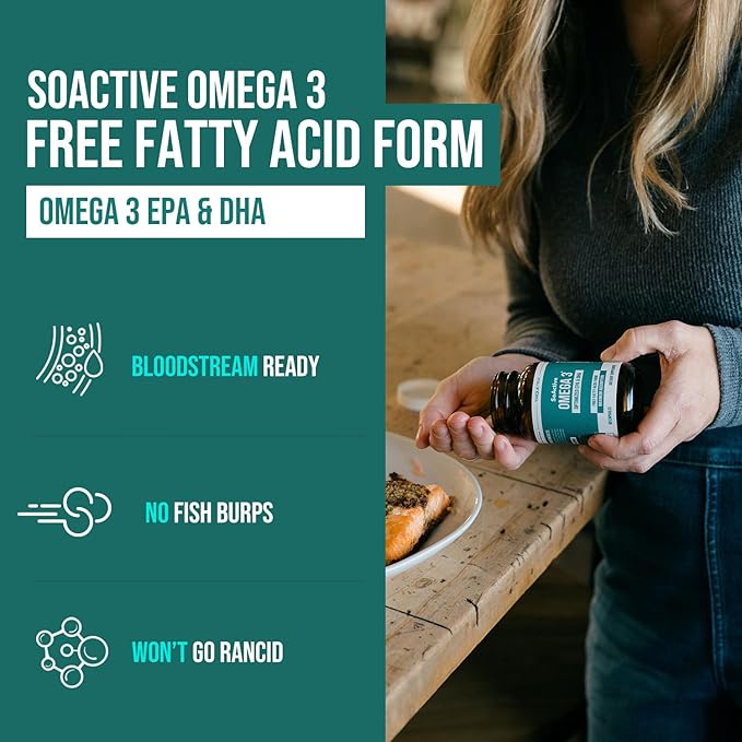 SoActive® Omega 3 EPA &amp DHA | Free Fatty Acid Form Omega 3 | Near Perfect Absorption – Up to 95% Absorption Rate | Bloodstream Ready EPA &amp DHA – More Effective Than Fish Oil &amp Krill Oil (6