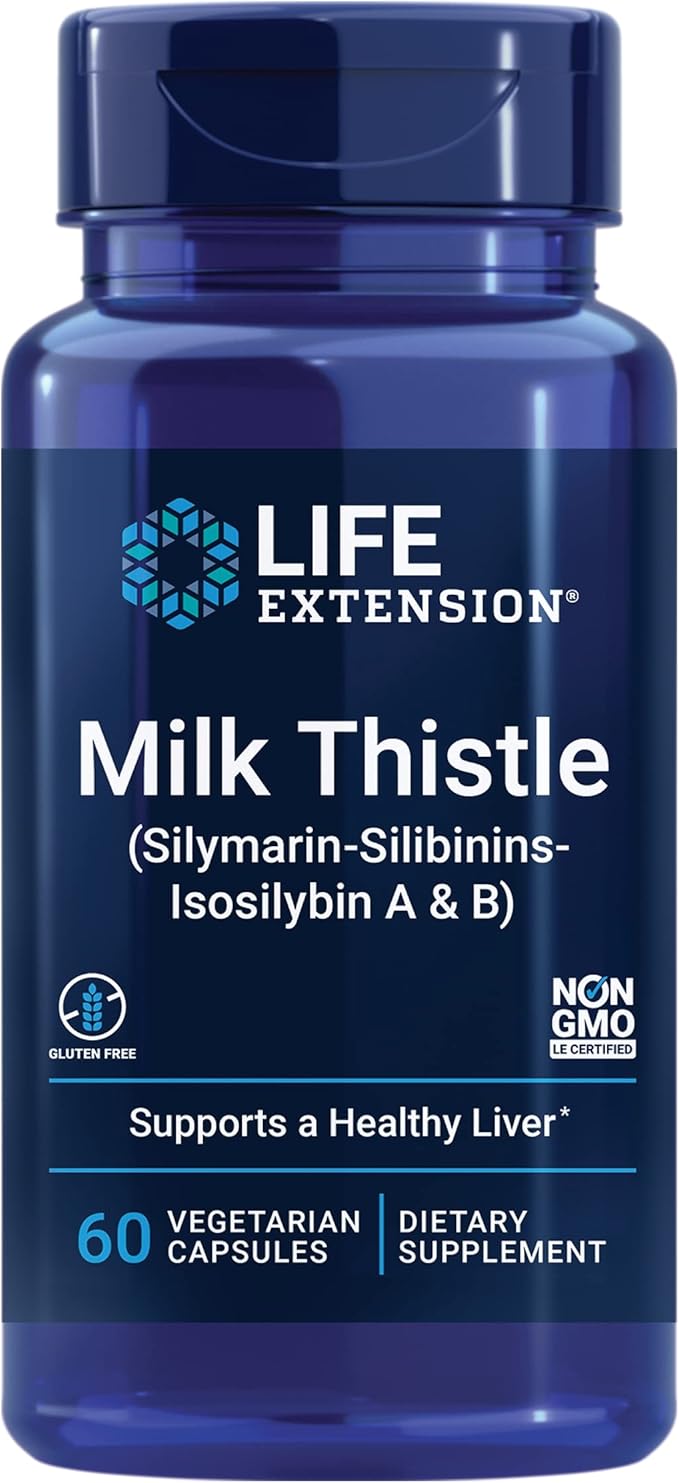 Life Extension Milk Thistle silymarin silibinins isosilybin A &amp B Delivers Full-Spectrum Milk Thistle Benefits for Liver Health Non-GMO Gluten-Free Vegetarian 60 Capsules