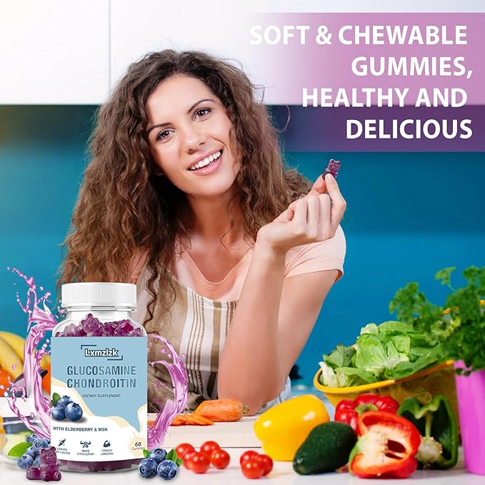 2 Packs 3000mg Glucosamine Chondroitin Gummies with MSM &amp Elderberry-Extra Strength Joint Health Flexibility Antioxidant Immune Support Supplement Gummy for Adults Men &amp Women 120 Cts (2)