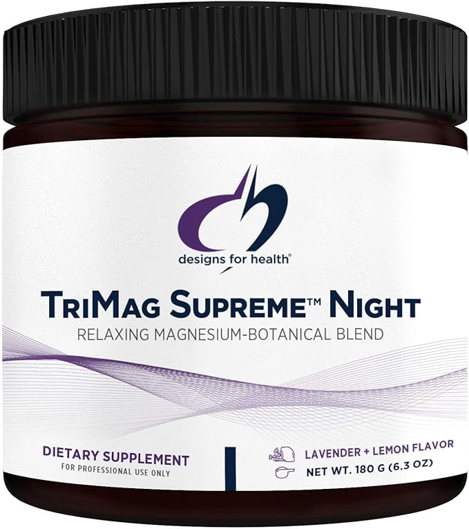 Designs for Health TriMag Supreme Powder Night - 300mg Magnesium Drink Supplement with Tart Cherry for Calm and Sleep - Lavender Lemon Flavor (30 Servings / 180g)