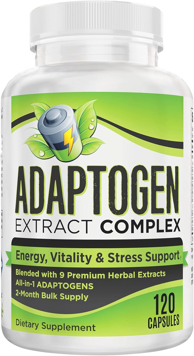 2-Month Adaptogen Supplement (9-in-1) Adaptogenic Complex with Ashwagandha Panax Ginseng Rhodiola + More | Herbal Extract Blend | Adaptogen Supplements | 60-Day Bulk Supply | 120 Capsules