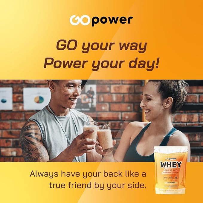 GOPOWER Whey Protein Powder with BCAAs Grass Fed Protein Powder 2 Pound 18 Servings