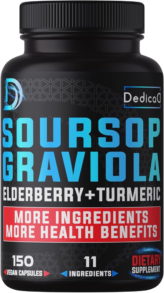 11in1 Graviola Soursop Capsules for 5 Months Supply with Soursop Fruit Elderberry Turmeric Ginger Milk Thistle Cranberry &amp More - Mood - 150 Vegan Capsules
